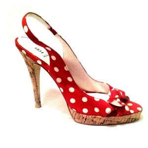 BAKERS Pinup Red White Polka Dot Heels Siz…